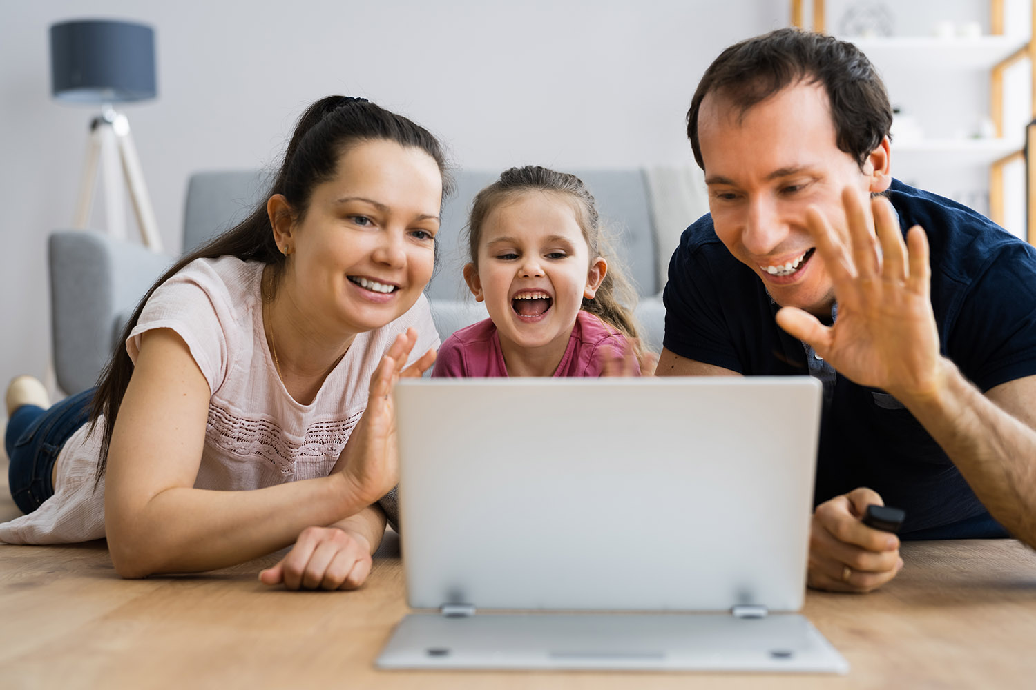 Family Video Chat Talking On Tablet Screen Online